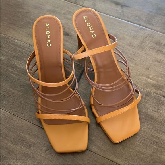 NEW ALOHAS x Anthropologie Strappy Heels Tan EU 40 US 10 - Picture 8 of 10